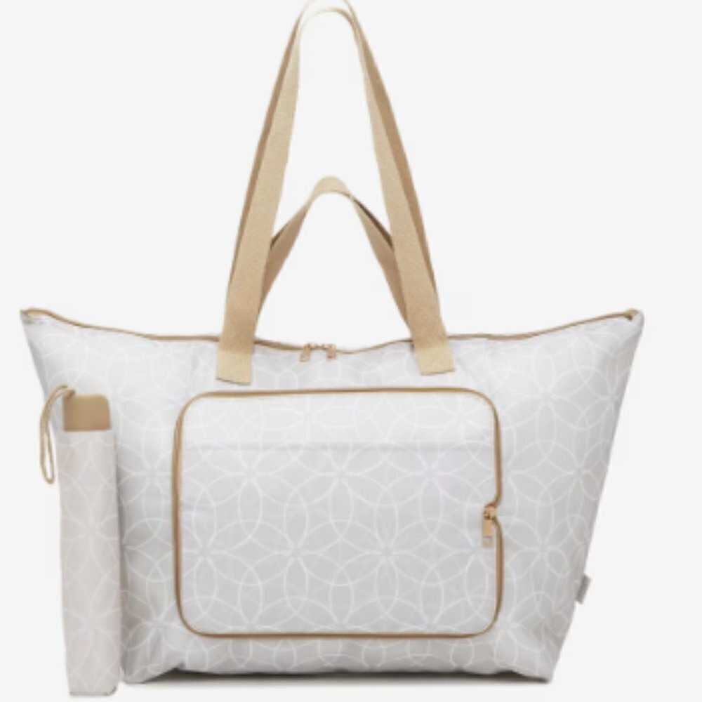 DSW Gray and Beige Tote with Matching Umbrella NWT